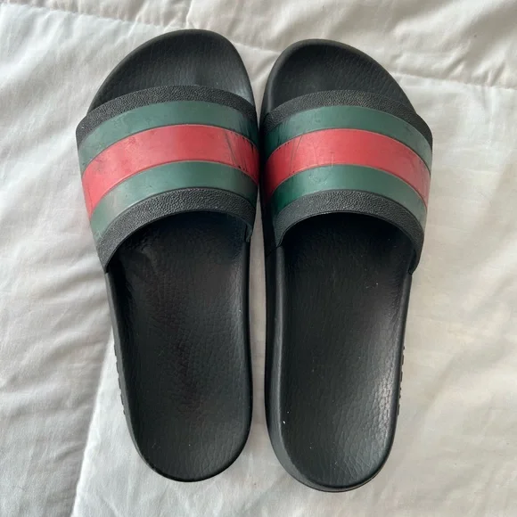 AUTHENTIC MENS GUCCI SIGNATURE STRIPE RUBBER SOLE SLIDES ✨ - Picture 2 of 6